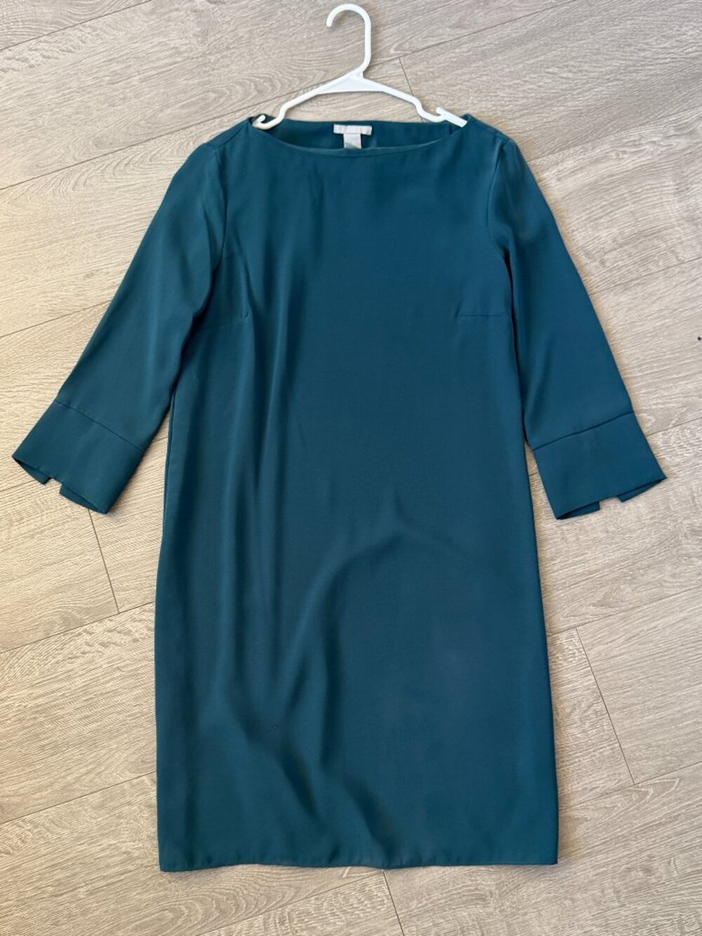 H&M Teal Shift Dress 3/4 Sleeve Boat Neck Career Dress Size 6